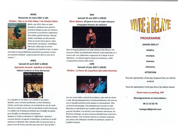 Programme des spectacles : "Vivre à Bélaye"